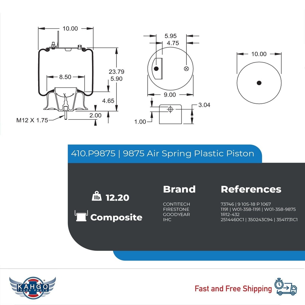 Air Spring Rolling Lobe 410.P9875 W01-358-1191 73746 W01-358-9875 (Pack of 4)