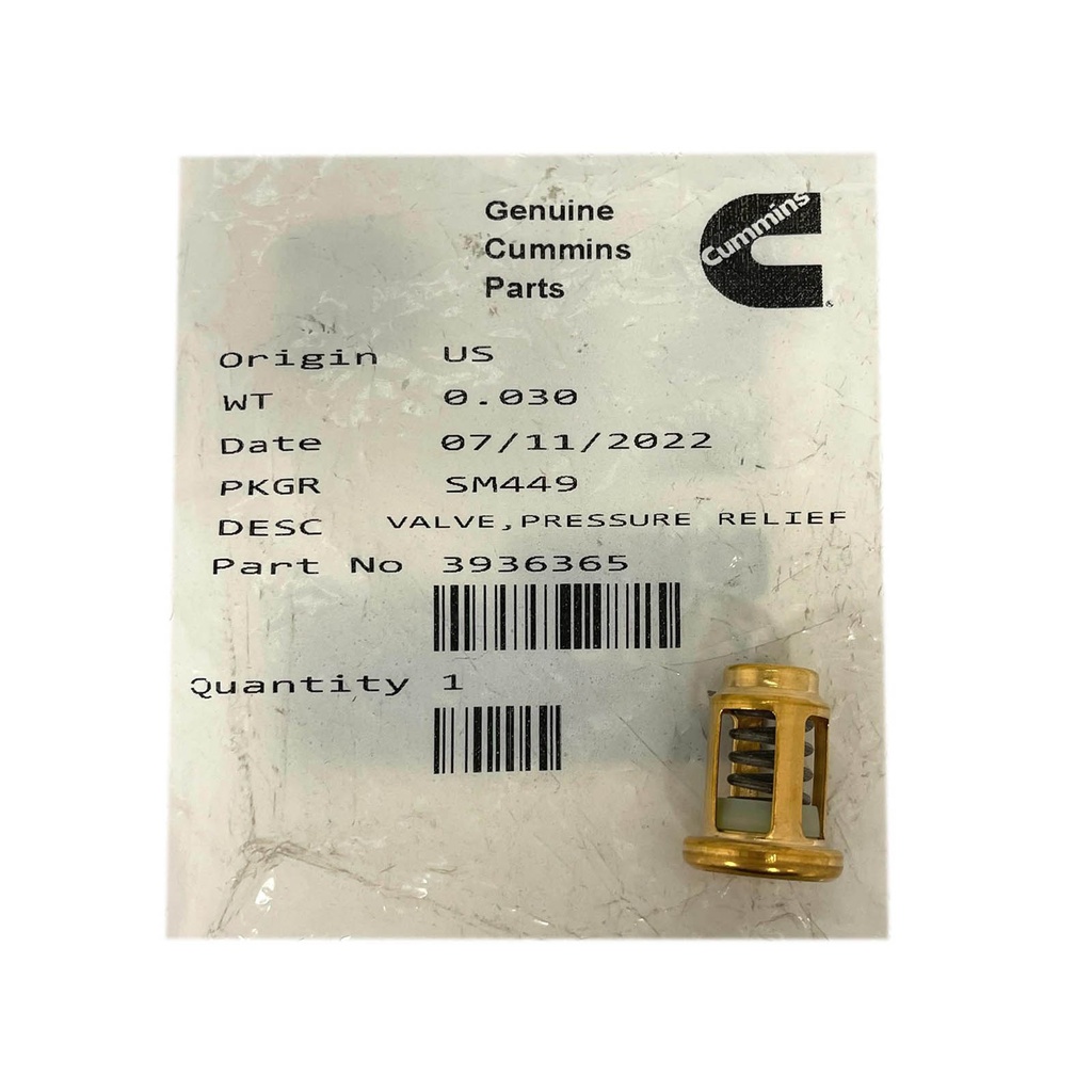 OEM Cummins VALVE PRESSURE RELIEF 3936365CUM 3936365