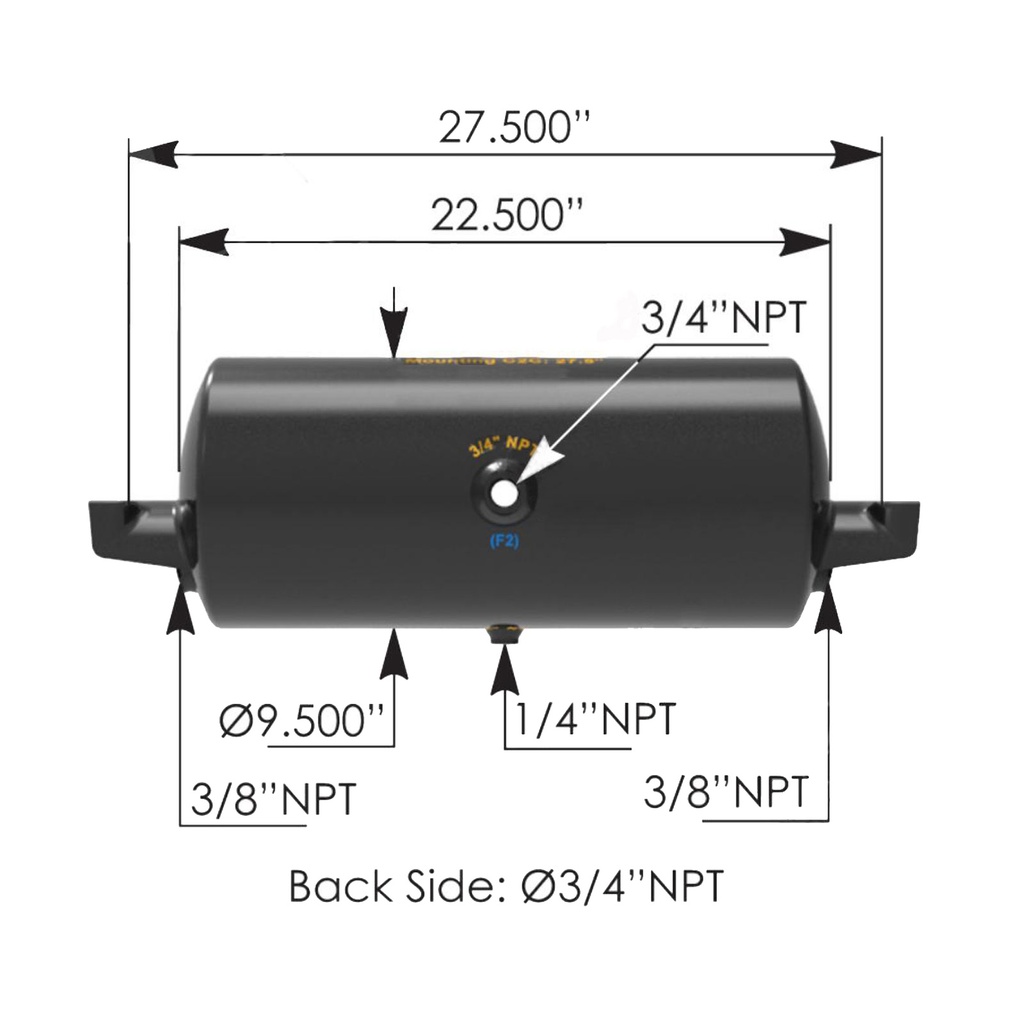 Air Tank 1488 Cubic in Vol 9.500in Dia 172.2001A, HT9508, 2001A, 19840, 461003
