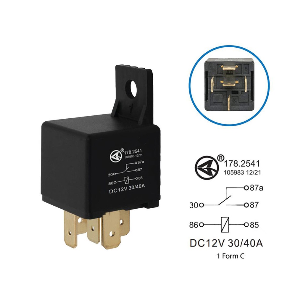 Relay Mini - 5 Pin 12V 40/30A SPDT 178.2541, 1250, 841076, 0332204125