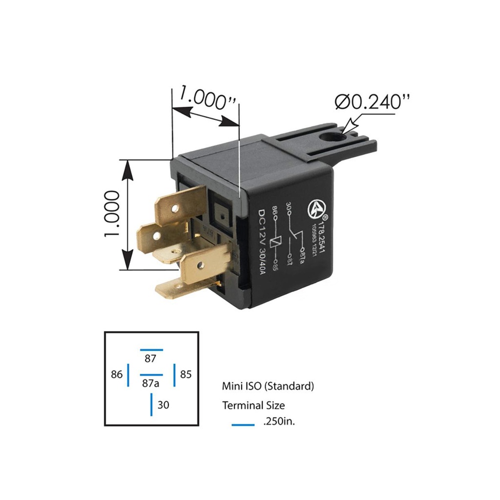 Relay Mini - 5 Pin 12V 40/30A SPDT 178.2541, 1250, 841076, 0332204125