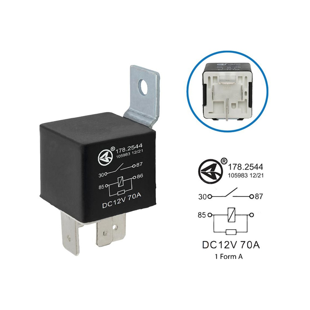 Relay Maxi - 4 Pin 12V 70A SPST Resistor 178.2544 , 1293, 11-3040, 10-00328-00