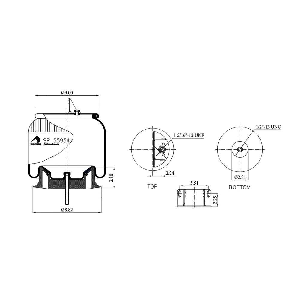 Air Spring Rolling Lobe SP-559541-KP HDV9541 66111/8861 C81-1005-1DK20H- 566-22-3-021-9 9-10-9541