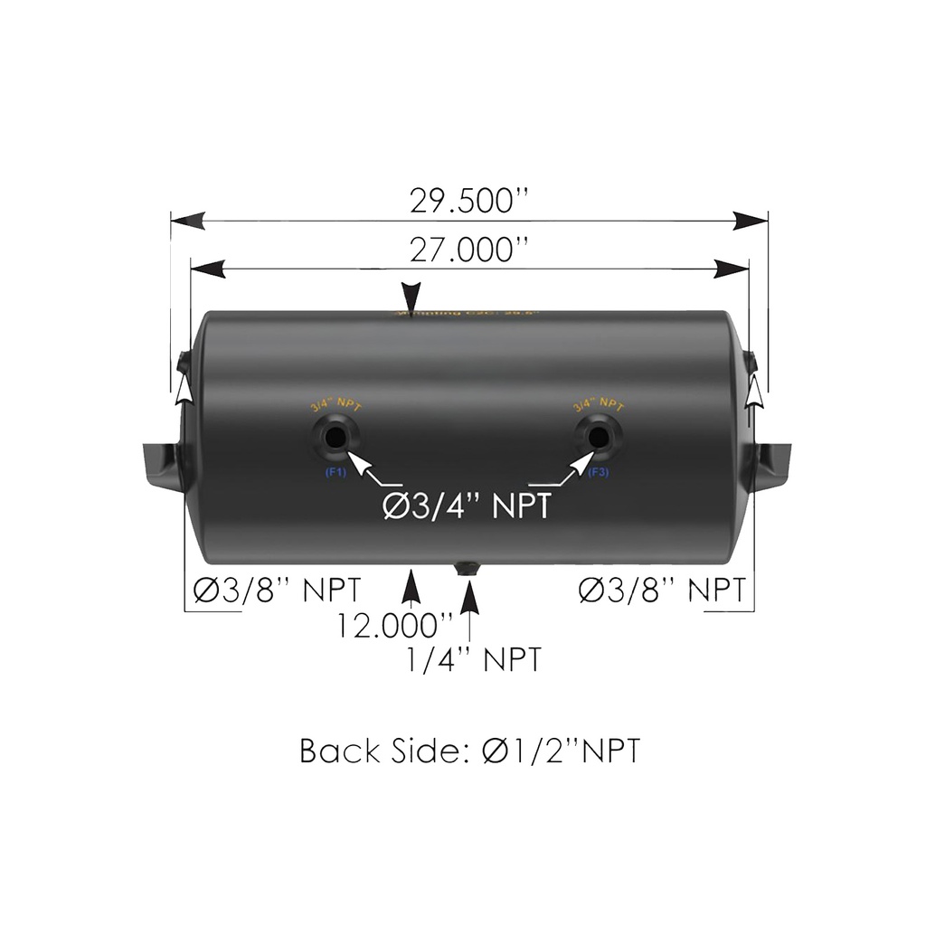 Air Tank 2850 Cubic in Vol 12.000in Dia 172.2068, HT1274, HOSHT-1274, TSJ1274