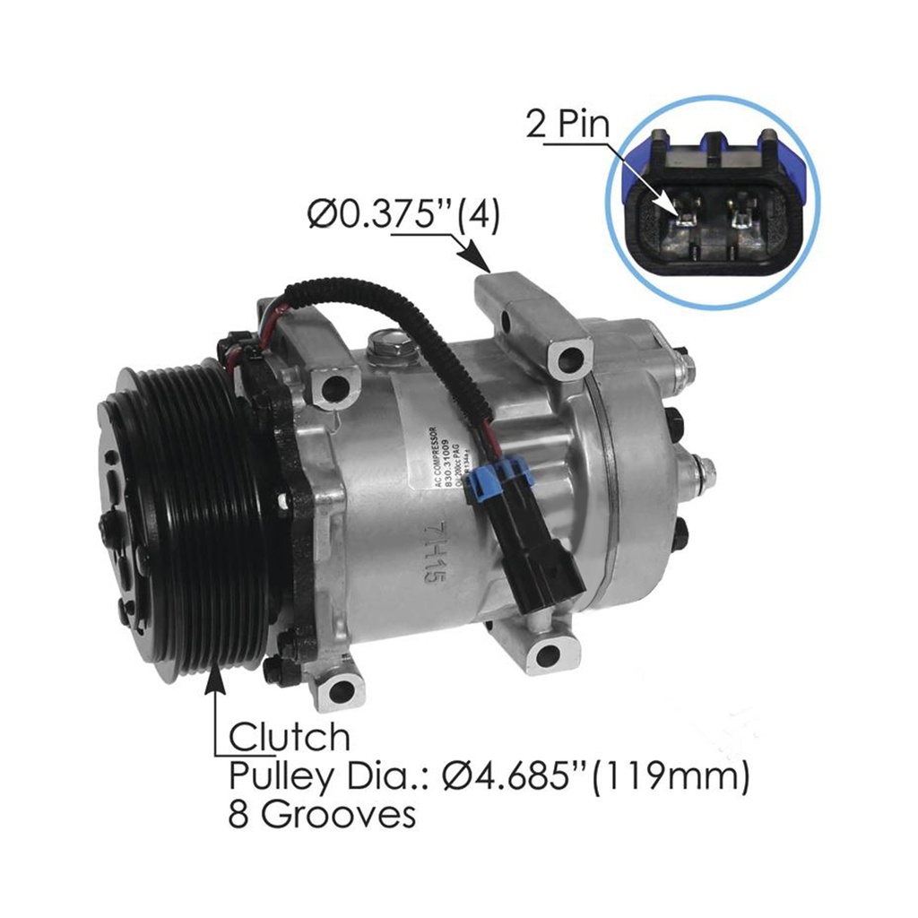 [SE-PJ1M-R8A2] Air Conditioning Compressor 7H15 Type 830.31009 1401388 1406005 LE1630 5348