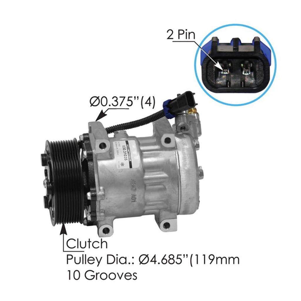 Air Conditioning Compressor 7H15 Type 830.31035 4347 3611894C91 5400 75R9622