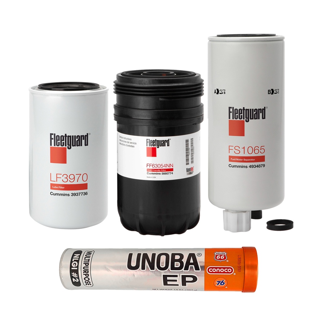 CUMMINS OIL CHANGE KIT FS1065, FF63054NN, LF3970, FREE GREASE