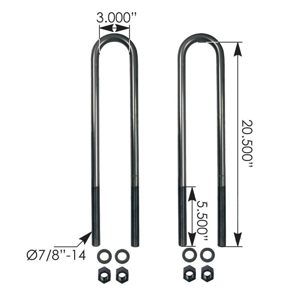 U Bolt Kit RND 7/8in X 3in X 20-1/2in  AUBK8161-204