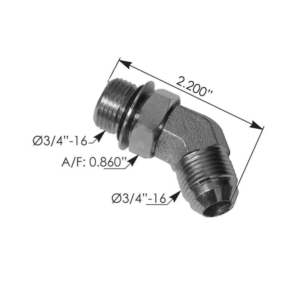 Steel Adapter JIC Male/O-Ring Boss M 45 818.70400-0808 70400-0808 JCM08-OBM08-45