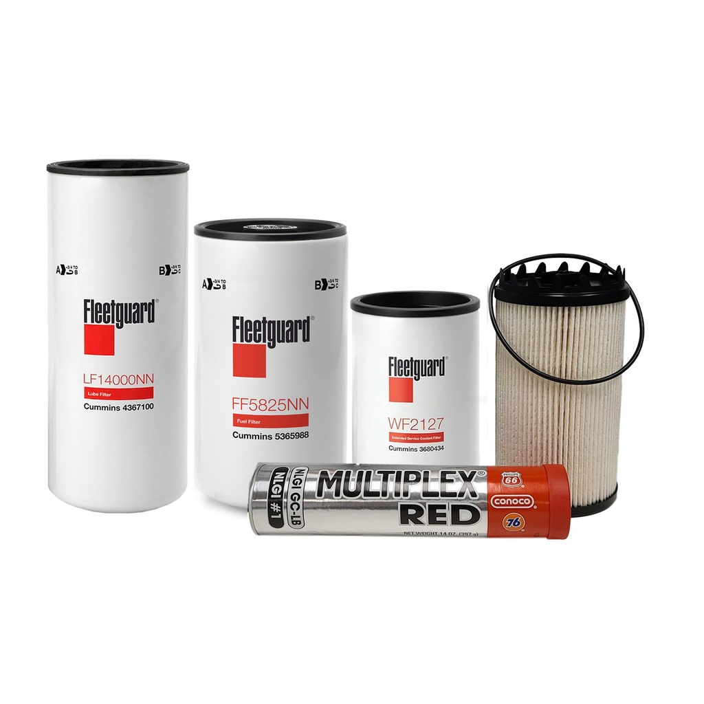 CUMMINS OIL CHANGE KIT LF14000, FF5825, WF2127, FS36401 FREE GREASE