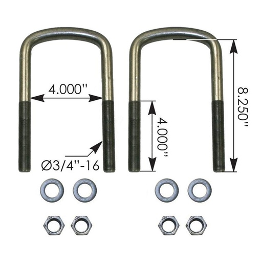 [2E-WWM7-X36B] U Bolt Kit Semi RND 3/4 X 4in X 8-1/4in  AUBK8354-082   0201375080