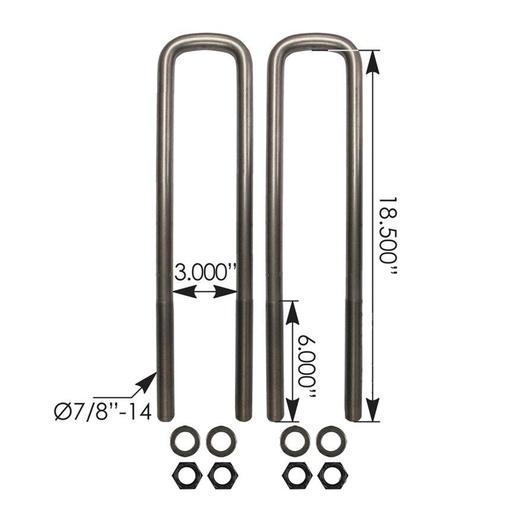 [Y8-LXB8-JJUK] U Bolt Kit Semi RND 7/8 X 3 X 18-1/2in   AUBK8361-184   1124813003
