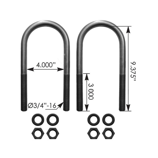 [4J-A6KZ-BAIQ] U Bolt Kit RND 3/4in X 4in X 9-3/8in   AUBK8154-093    K241-570-244