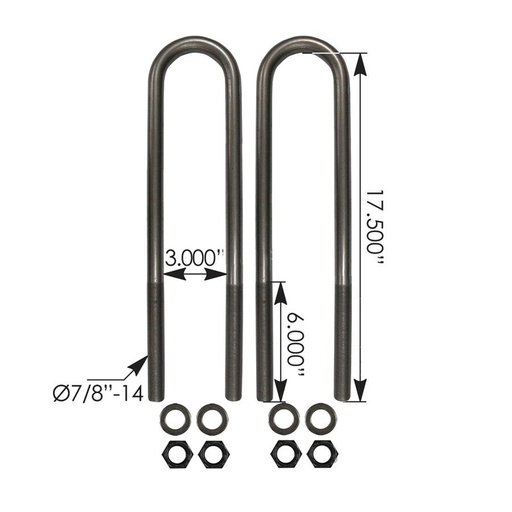 [X8-U178-IP1S] U Bolt Kit RND 7/8in X 3in X 17-1/2in   AUBK8161-174   47417005