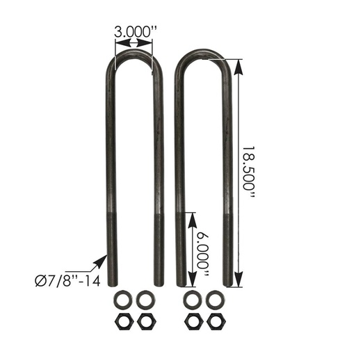 [SZ-FZYQ-P2L1] U Bolt Kit 7/8in X 3in X 18-1/2in   AUBK8161-184    48718000