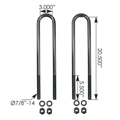 [EM-NLXX-HZKG] U Bolt Kit RND 7/8in X 3in X 20-1/2in  AUBK8161-204